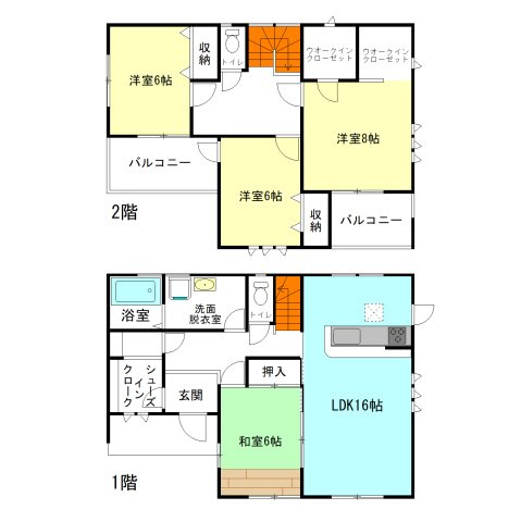 【間取り】 | リーブルガーデン.S渋川市第18金井ー③ | 玄関には嬉しい大容量シューズインクローク完備！
全居室南向き＋6帖以上の広々間取り！