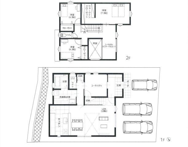 [価格改定]東区馬木6丁目No.8の間取り|3340万円、3SLDK、土地面積141.17m2、建物面積110.12m2、並列3台駐車可能