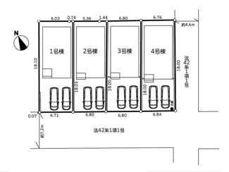 【区画図】 | 茅ヶ崎市甘沼  2号棟 4期 | 2号棟　南西側約7.2ｍ公道　駐車並列2台（車種によります）　敷地面積37.0坪