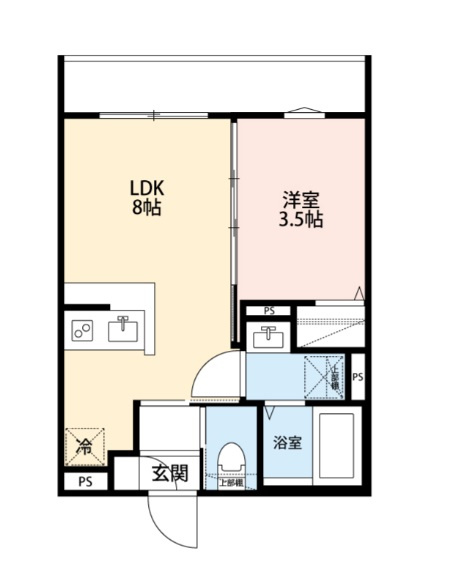 ブルージュ大田六郷の間取り|カウンターキッチンの1LDK
26平米程ですのですごく広くはありませんが、使いやすい間取りです。
