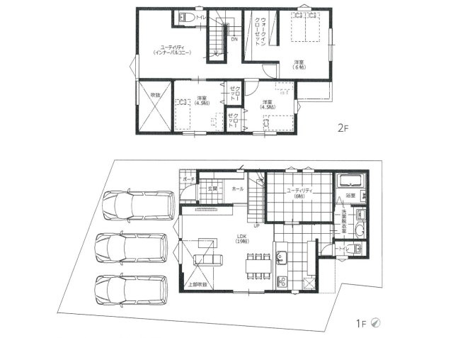 [価格改定]東区馬木6丁目 No.3の間取り|3340万円、4LDK、土地面積141.01m2、建物面積110.95m2、並列3台駐車可能