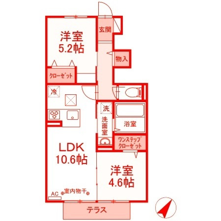 藤沢市辻堂太平台１丁目のアパートの間取り|洗面台とトイレが別の空間になります♪