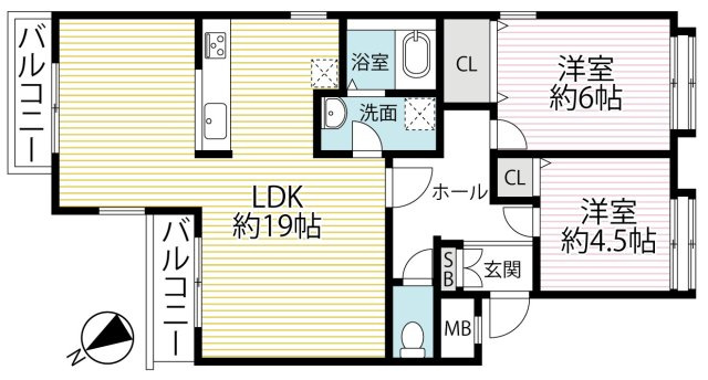 近鉄京都線『小倉』駅徒歩９分★三方角住戸で陽当たり良好★リビング広々１９帖★グランドムール宇治小倉の間取り