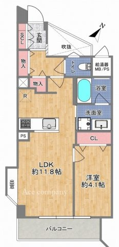 【間取り】 | ライオンズマンション八尾第二 | 最上階！【1LDK＋南東向きバルコニー☆】室内水廻り設備一新！建具新調、フルリノベーション済み☆食洗機・浄水器・バス追炊機能・浴室乾燥機完備☆照明器具付き☆玄関収納たっぷり！