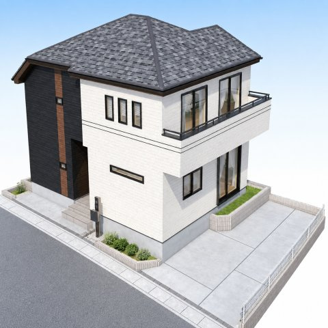 松戸市胡録台　新築分譲　限定１邸の外観パース|『地震に強い家』優良住宅、最長３０年保証あり！安心のアフターサービス付きです♪※施工例