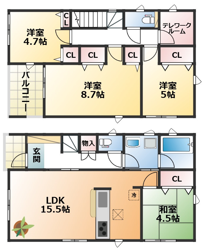 CRADLEGARDEN宇都宮市中岡本町第11の間取り|全室南向きで陽当たりの良い間取りです