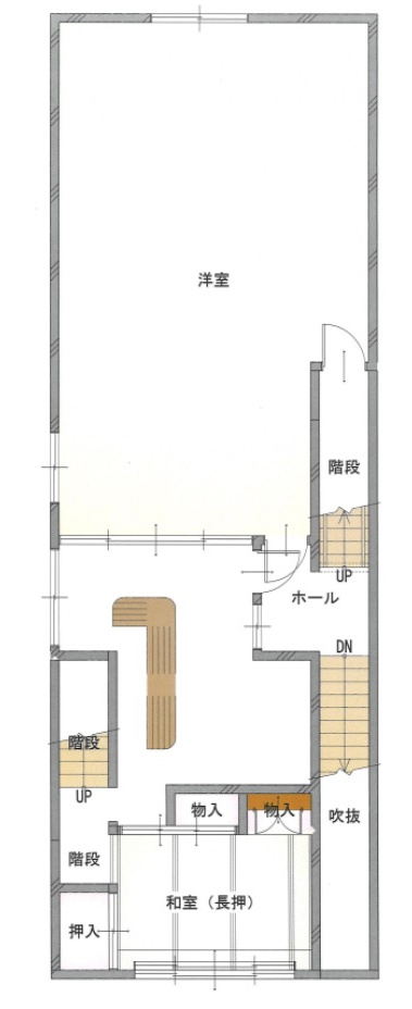 ■□米子市東町貸一戸建□■の間取り|2Fの間取り図となります。
キッチン部分にはカウンターもございます。それに加え広々とした洋室がございます。
2LDKになります。