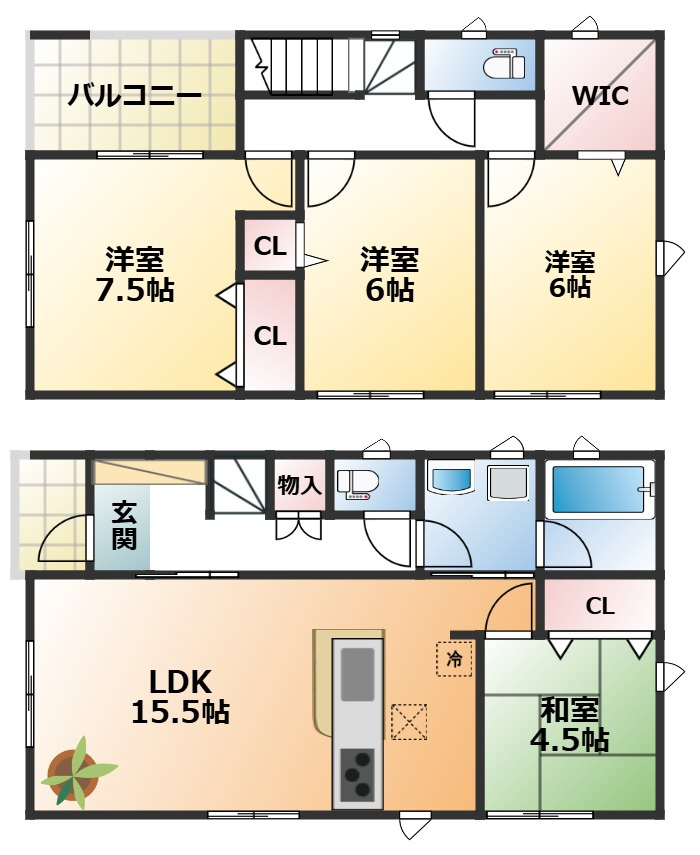 CRADLEGARDEN宇都宮市中岡本町第11の間取り|全室南向きで陽当たりの良い間取りです
