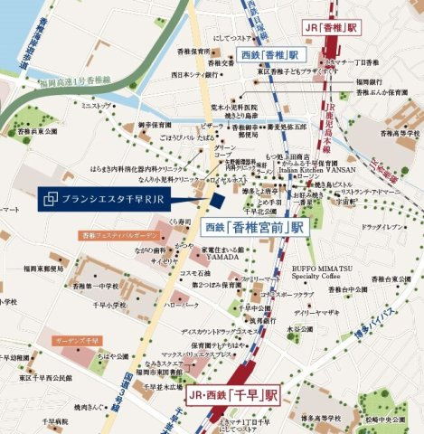 福岡市東区千早５丁目の賃貸マンションの地図