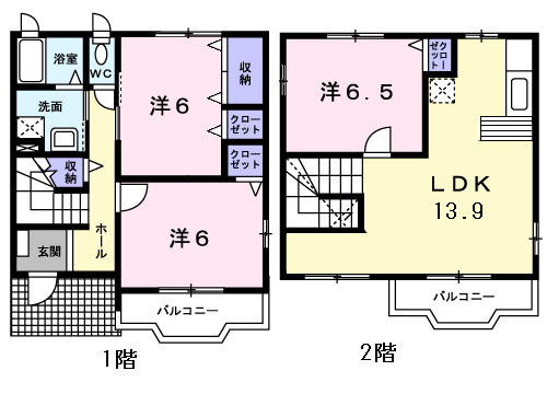 シャン・ド・フルール　Ｄの間取り|間取図