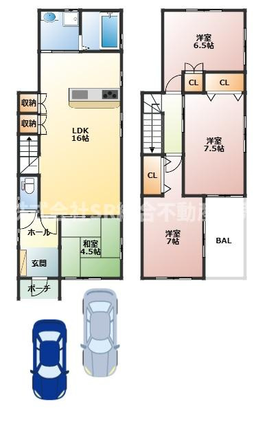 寿町3丁目中古戸建の間取り|2Fは全室6帖以上、2面採光で振分タイプの間取りでファミリー様にオススメです！