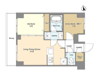 Augusta　Residence大森（オーガスタレジデンス）の間取り|東向きバルコニーの1SLDK　
２LDKお探しの方にも！