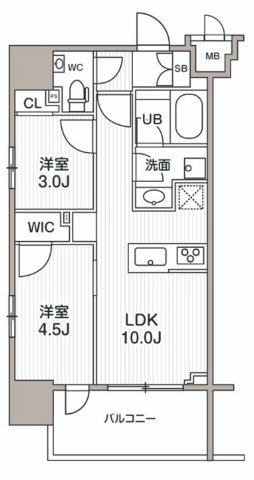 シーズンフラッツ大森エアリーの間取り|西向きバルコニー南西角部屋の2LDK