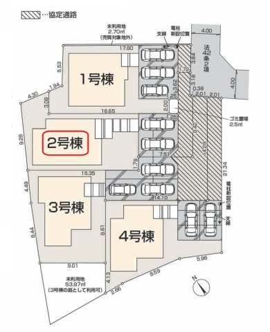 狭山市笹井・全4棟　新築一戸建　2号棟の区画図|【全4棟・2号棟】カースペース並列2台。