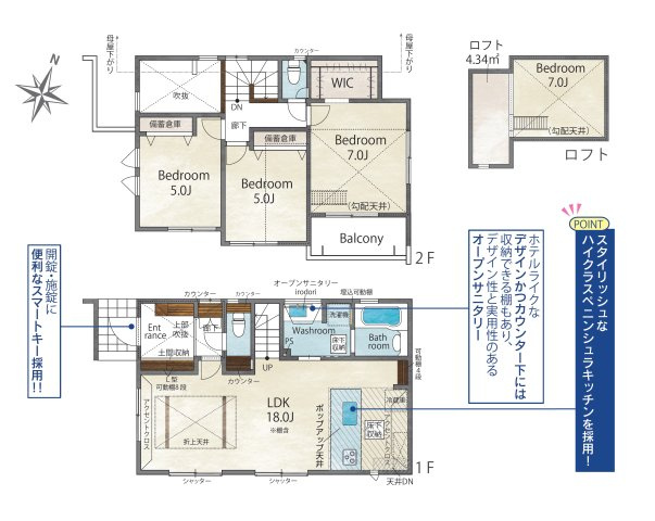 福岡市西区泉3丁目第1-2棟（1号棟）の間取り|全居室収納豊富で便利です。