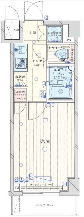 ルーブル蒲田南参番館の間取り|南東向きバルコニーの1Kバストイレ