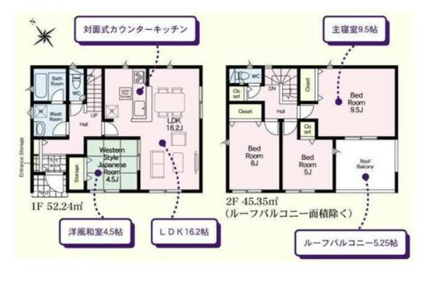 新築　桐生市相生町第19　1号棟　CRADLE GARDENの間取り|4LDK　建物約29坪　広々5.2帖のインナーバルコニー！リビング広々16.2帖！