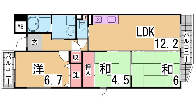 神戸市兵庫区中道通８丁目の賃貸マンションの間取り