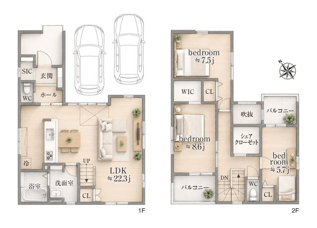 八潮市二丁目　新築分譲住宅　全４邸の間取り|１号棟