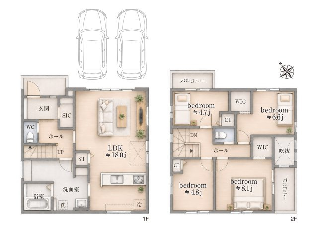 八潮市二丁目　新築分譲住宅　全４邸の間取り|２号棟