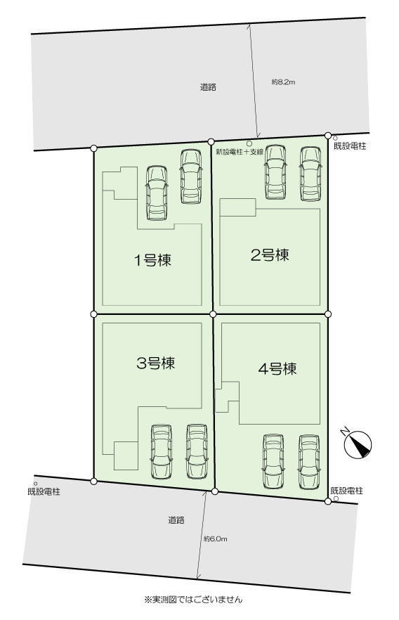八潮市二丁目　新築分譲住宅　全４邸の区画図