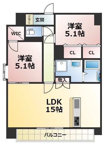 熊本市中央区新町３丁目の賃貸マンションの間取り