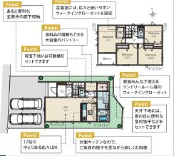 【間取り】 | リビングの大きな開口部は陽当たりの確保だけでなく、まとめ買いで大量のお買い物をした際や家具など大きな物を購入した際に便利です。