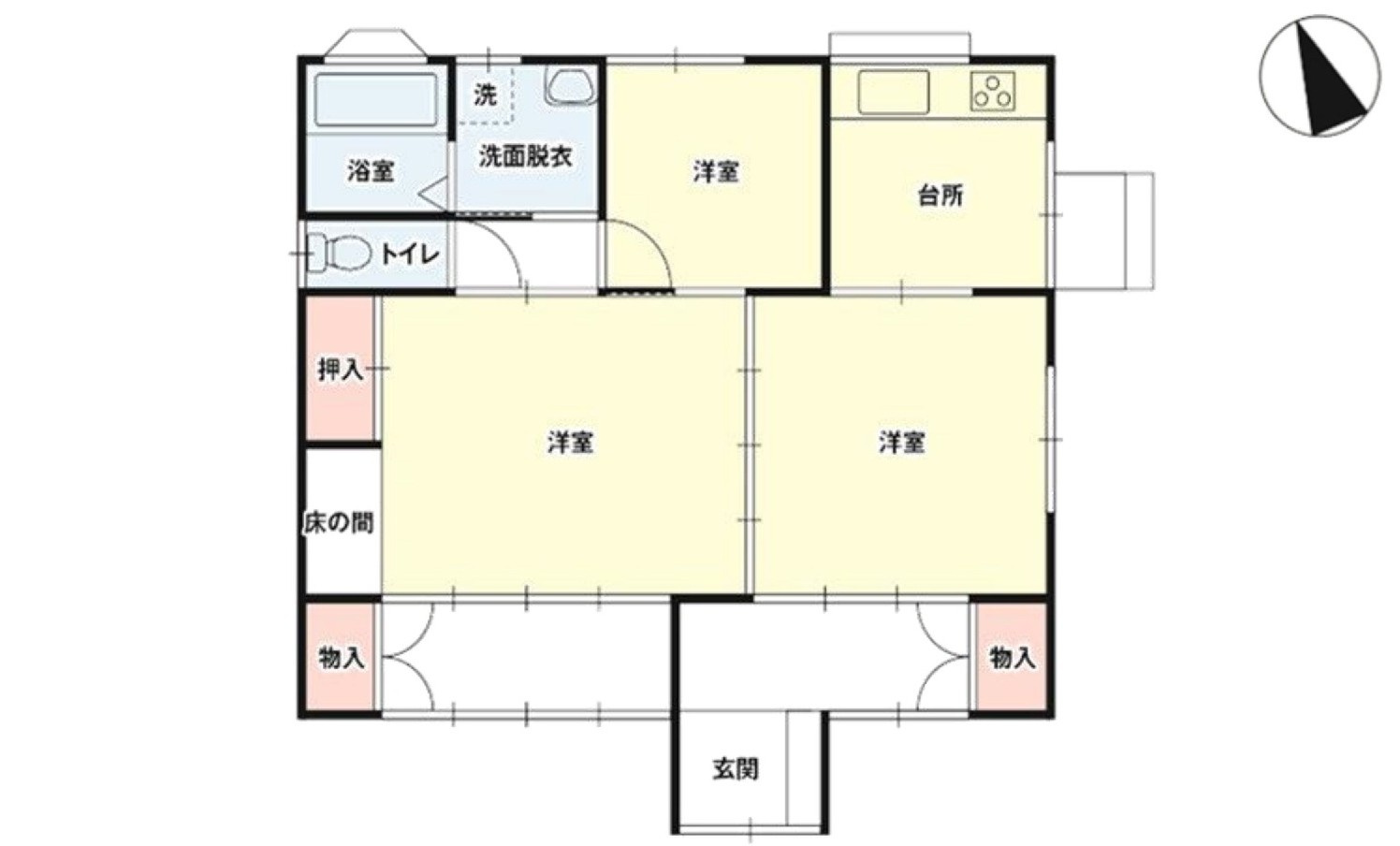 高崎市神戸町　中古住宅の間取り|3K　平屋住宅　建物面積22.04坪　リフォーム済！