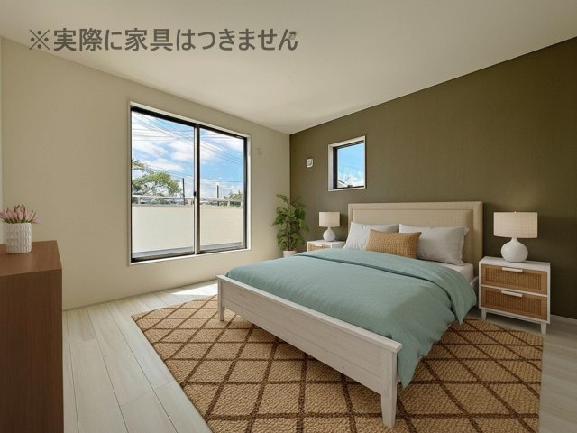 新築戸建・新築建売　福島市方木田上原第2　吉井田小・第一中の洋室|画像はバーチャルホームステージングの加工による演出で、実際の家具は付きません。