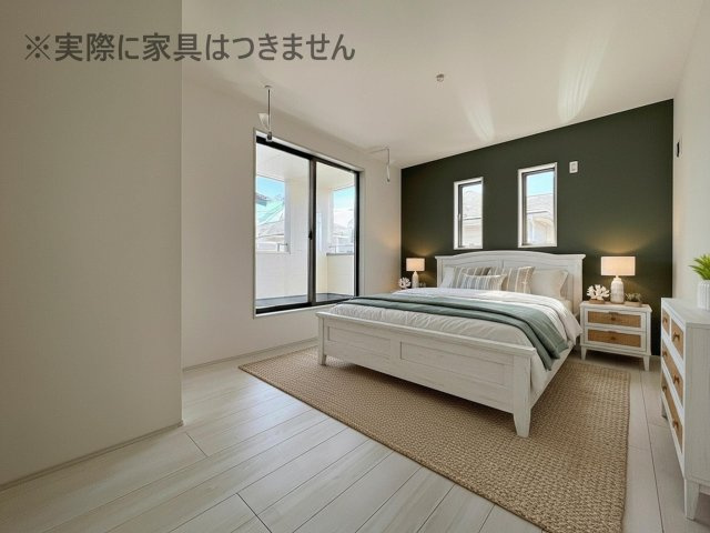 新築戸建・新築建売　福島市方木田上原第2　吉井田小・第一中の洋室|画像はバーチャルホームステージングの加工による演出で、実際の家具は付きません。