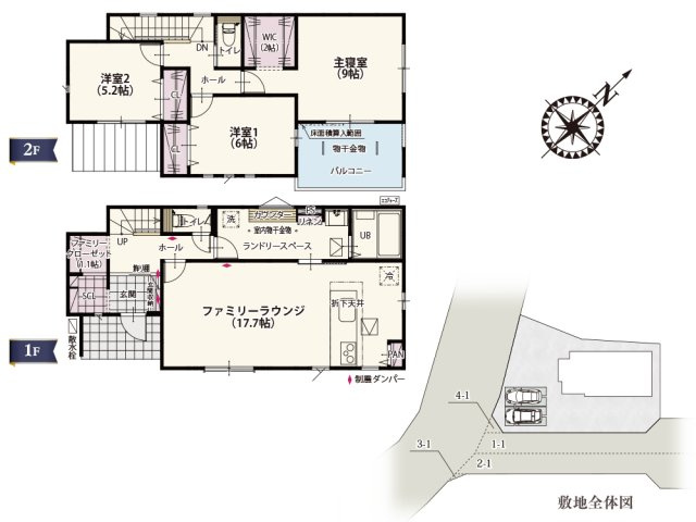 【間取り】 | ワイウッドコート行田市佐間第3期 | 約5帖のランドリースペースが魅力的な家！雨の日でもお洗濯物がその場で干せるのでLDKを圧迫しません。