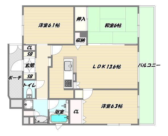 大阪市淀川区三国本町２丁目の賃貸マンションの間取り