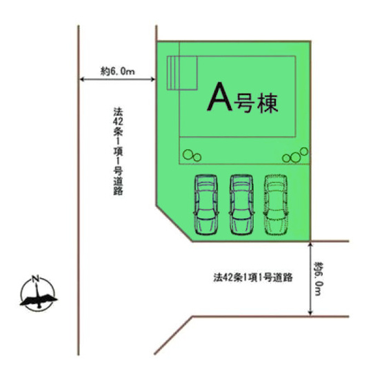 【区画図】 | ハートフルタウン前橋市南町2丁目11ー① | 開放的な南西角地に面した1棟！
カースペースは並列3台駐車可能！