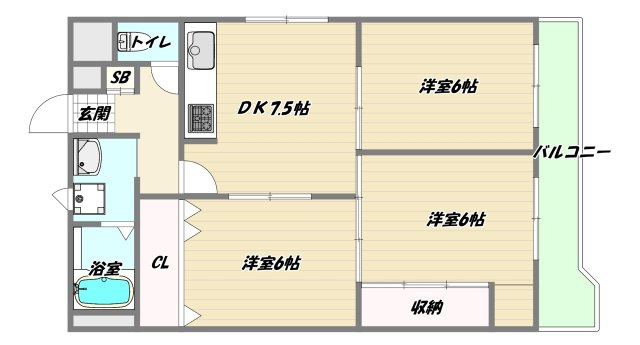 大阪市淀川区三国本町３丁目の賃貸マンションの間取り