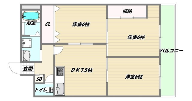 大阪市淀川区三国本町３丁目の賃貸マンションの間取り