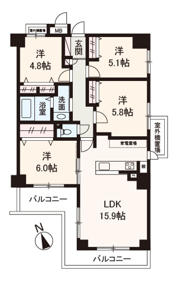 【間取り】 | トーカンマンション千里・五月が丘 | 南西向きの角住戸！個室が欲しいファミリーに嬉しい4LDKリフォーム物件。アフターサービス保証付き！