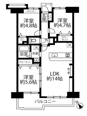ダイアパレス湘南ライフタウンの間取り|南向き　2LDK