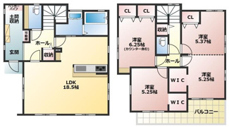 【間取り】 | 高砂市米田町米田　新築戸建 | 3390万円、4LDK+2S（納戸）、土地面積133.43平米、建物面積114.52平米 ■明るく広々LDK！！ご家族の団らんにゆったりした空間♪