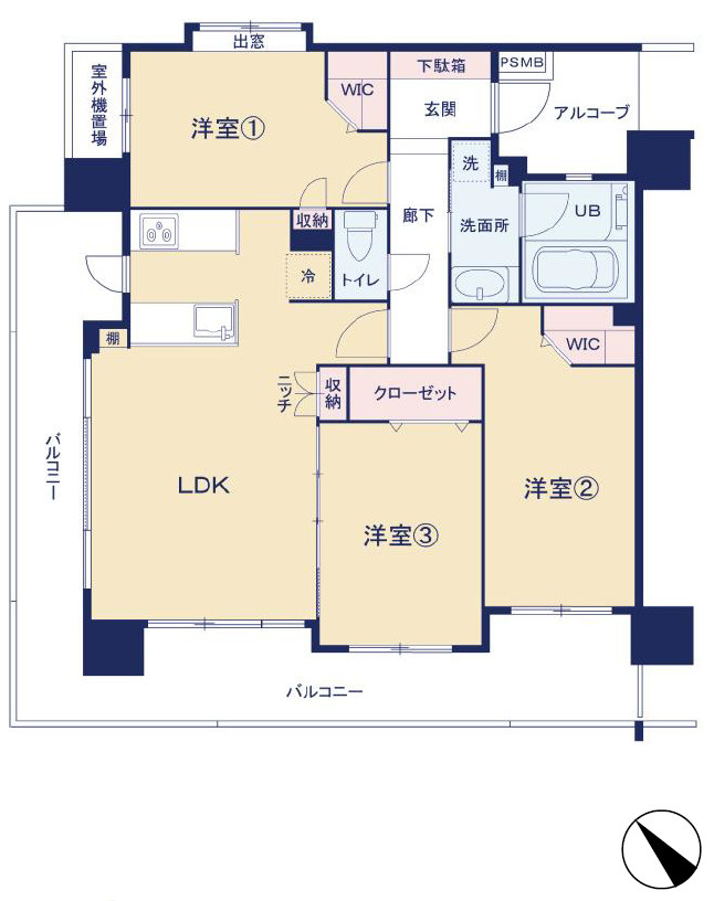 グローベルガーデン豊田ディーセントスクエアの間取り|3LDK、価格3980万円、専有面積75.27㎡、バルコニー面積24.43㎡