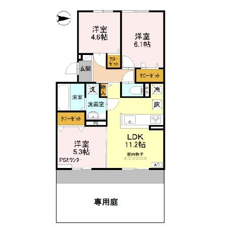 サウスレジデンス菱川の間取り|62㎡超の3LDK。専用庭と全室収納付きで生活動線も快適。
