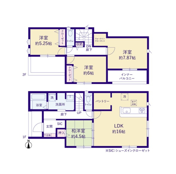 新築　太田市鳥山上町　2号棟の間取り|4LDK　建物約32坪　パントリーやシューズクローク、ウォークインクローゼットなど収納が豊富♪