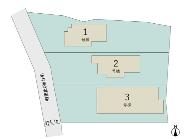 新築　太田市鳥山上町　2号棟の区画図|全3区画の2号棟です。土地約67坪。