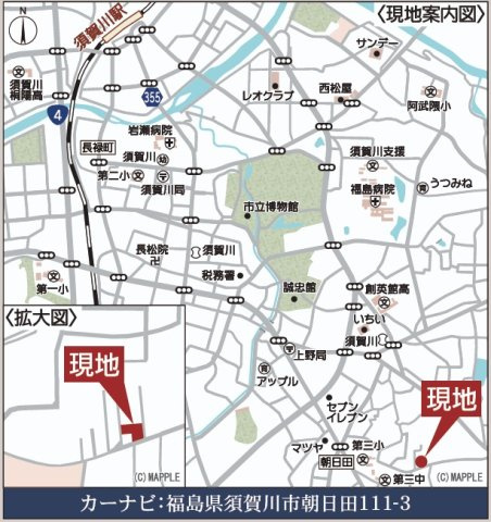 須賀川市朝日田　　　　１号棟　　須賀川第3小学校、須賀川第３中学区の地図|案内図