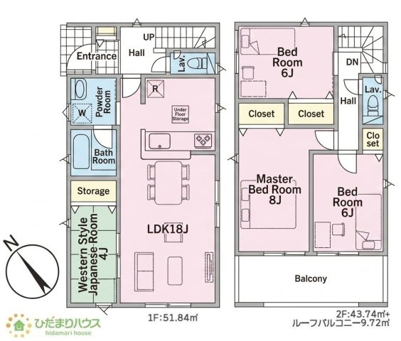 【間取り】 | 土浦市中村南第11　新築戸建　5号棟 | 雨の日も安全なインナーバルコニー☆
（5号棟）