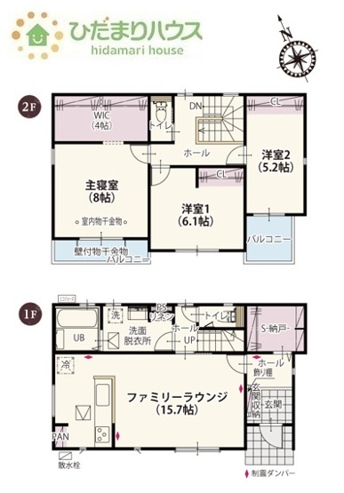 【間取り】 | 土浦市荒川沖西第2期　新築戸建　3号棟 | 8帖の広々寝室には大容量Ｗ.Ｉ.Ｃ付き♪
（3号棟）