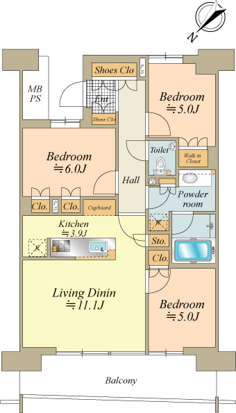 16階建て13階部分 北西向き 