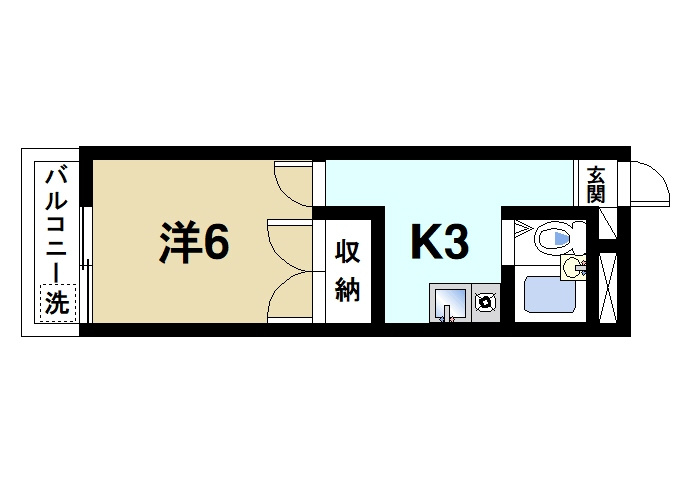 ウエストアベニューの間取り|お一人暮らしにピッタリの1Ｋのお部屋です。