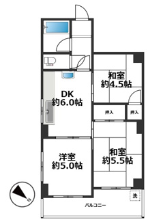 【間取り】 | 甲南第7コーポラス | 3DK、専有面積41.85平米、バルコニー面積6.4平米♪ 