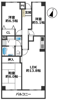 【間取り】 | 須磨名谷ハウス1号棟 | 3LDK、専有面積71平米、バルコニー面積9㎡平米♪大切なペットと暮らして頂けます（規約による制限有）♪