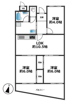 【間取り】 | 花隈ダイヤハイツ | 3LDK、専有面積61.93平米、バルコニー面積12.6平米♪無駄の少ない間取りです♪
